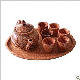 茶具茶杯创意礼品南特色特色工艺品包邮木茶壶百年椰海茶盘