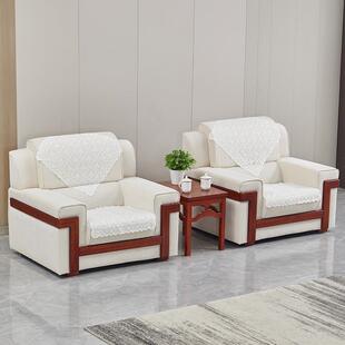 会议沙发贵宾接待室茶几组合中南海白色布艺单人三人位会客室商务