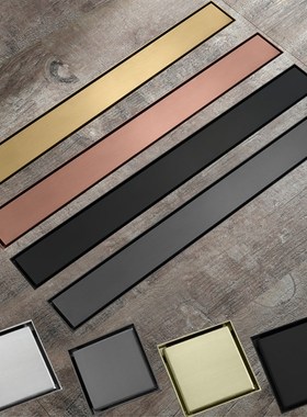 YJB隐形地漏可放瓷砖100*100拉丝黑色金色灰色不锈钢地漏Z600长条