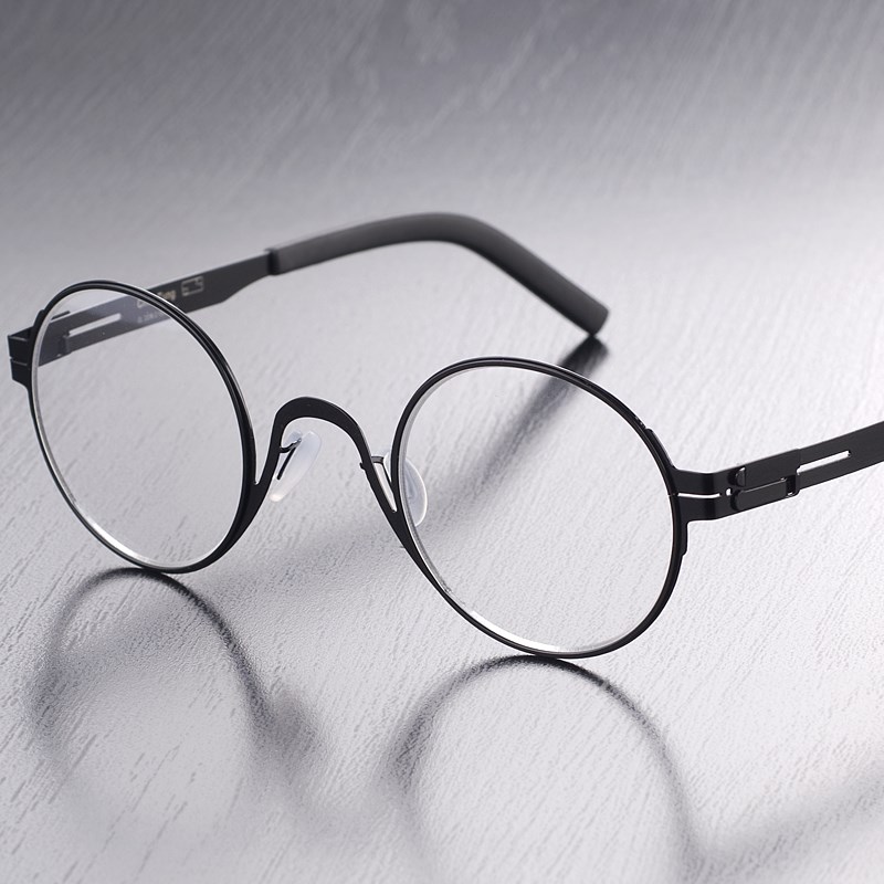 眼镜框近视配镜无螺丝金属全框圆黑色银色CT21变色防蓝光镜片定制