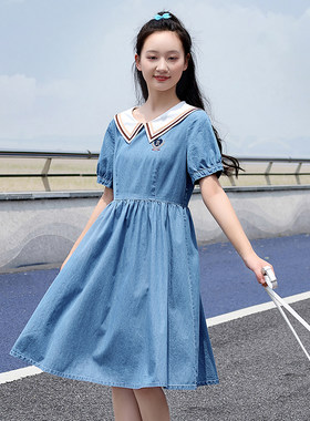 少女连衣裙中学生牛仔裙大童夏装新款初中生裙子高中生学院风女装