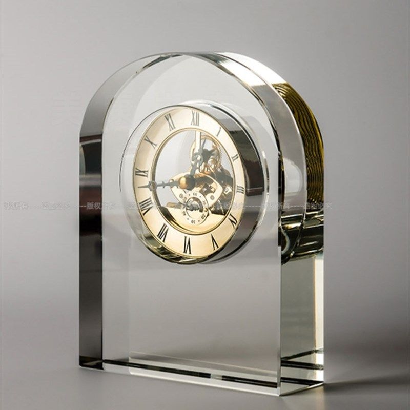 现代轻奢高档中古透明水晶座钟摆件样板房客厅书桌面家居软装时钟,家居饰品,座钟,淘宝优惠券,粉丝福利购,淘宝优惠卷