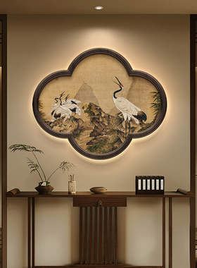 新中式玄关装饰画高级感走廊过道壁灯禅意书房茶室背景墙挂画布置