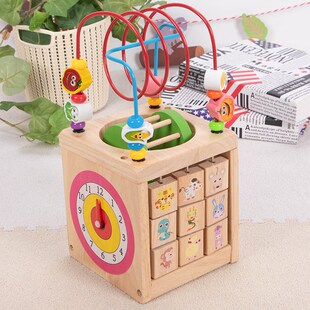 木制多功能宝宝绕珠玩具 四面绕珠百宝箱玩具串珠玩具益智1-3岁