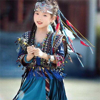 女童汉服少数民族风套装苗疆主题女孩藏族服装旅游旅拍摄影演出服