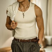 着 复古无袖 针织运动背心男2025夏季 古叔 新款 弹力修身 汗衫 上衣