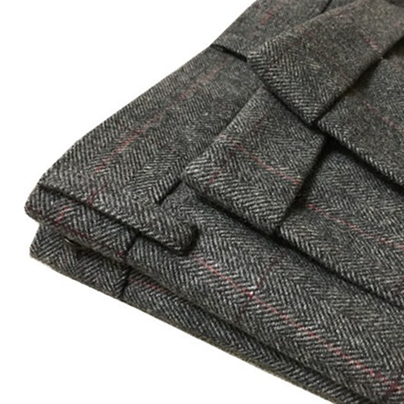 秋季新款保暖羊毛人字纹休闲九分西裤英伦复古毛呢宽松直筒裤子男