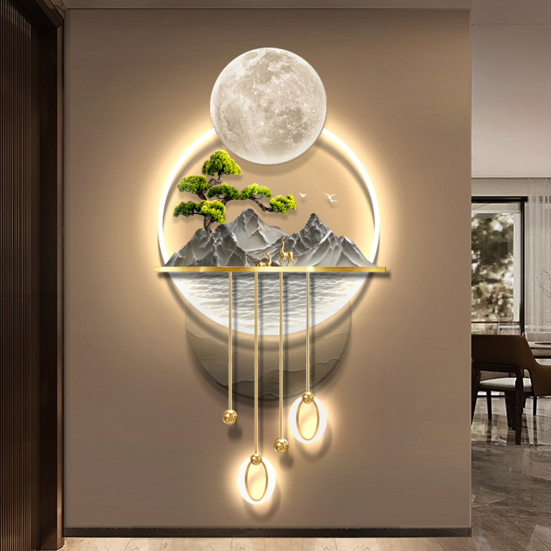 现代轻奢玄关装饰画轻奢高档走廊尽头过道挂画入户门正对墙壁画灯