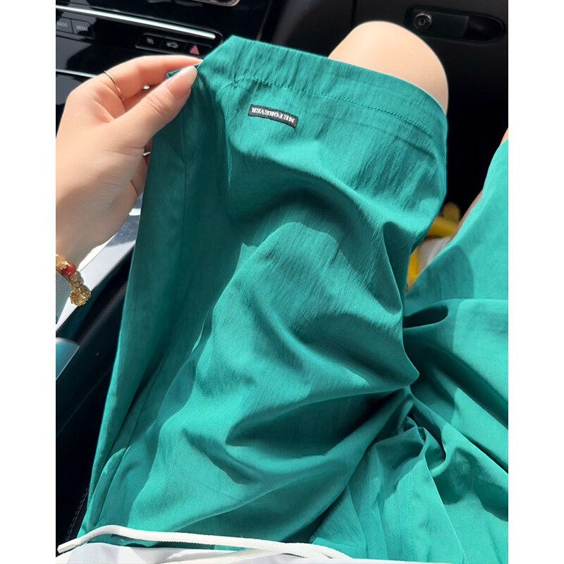 纯色薄款冰丝短裤男2025夏季港风休闲五分裤潮流凉感宽松大码裤子