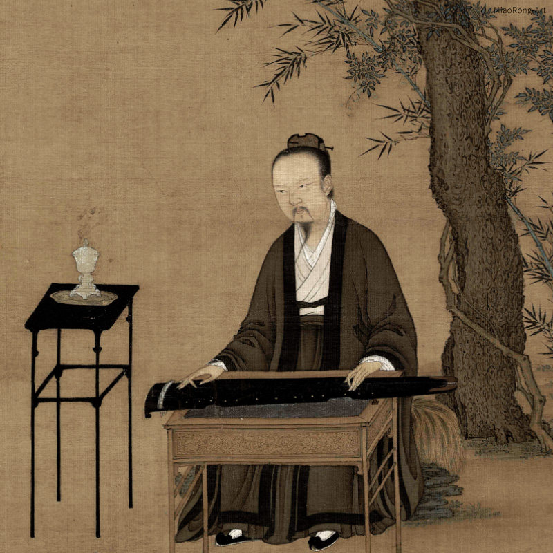 听琴图挂画宋徽宗赵佶画新中式玄关装饰画走廊过道竖版壁画中国风