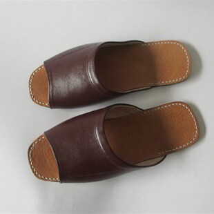 夏季老式牛皮拖鞋家居地板全真皮鱼嘴凉拖鞋男女款透气皮拖鞋大码