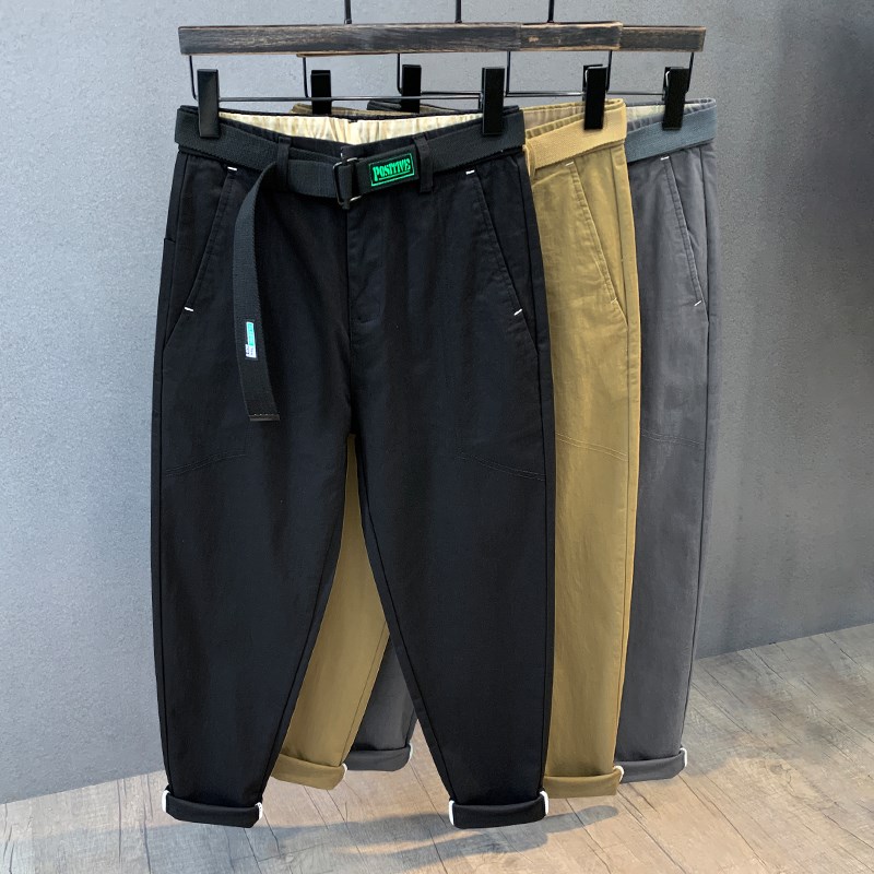 横亘密织春秋新款黑色休闲裤男士宽松锥形小脚潮流工装长裤子男裤