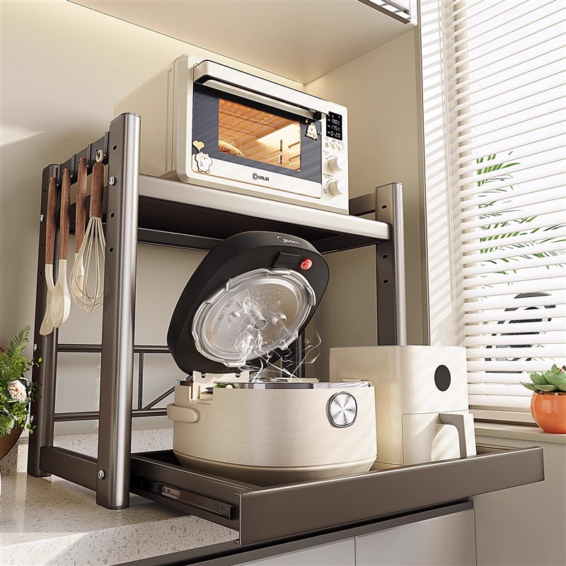 厨房微波炉调节置物架台面多功能可抽拉多层支架电饭煲烤箱收纳架