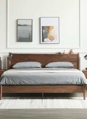 北美FAS黑胡桃木床全实木简约北欧1 . 8米新中式卧室双人主卧大床