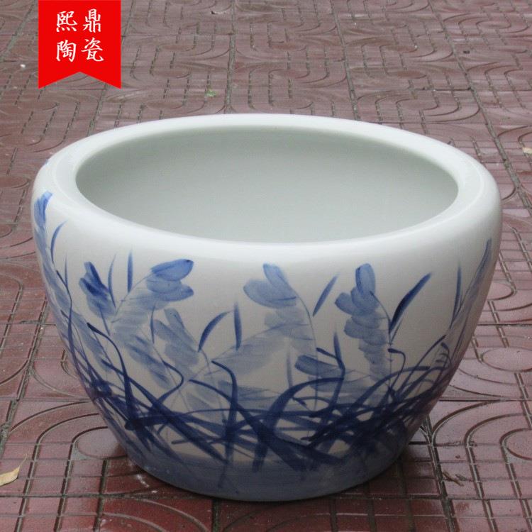 景德镇陶瓷鱼缸 手绘 芦苇花草金鱼缸 睡莲缸时尚家居摆件