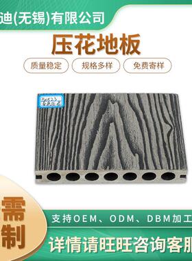 在线压花地板150*23灰色厂家供应塑木地板木塑圆孔地板3D压纹地板