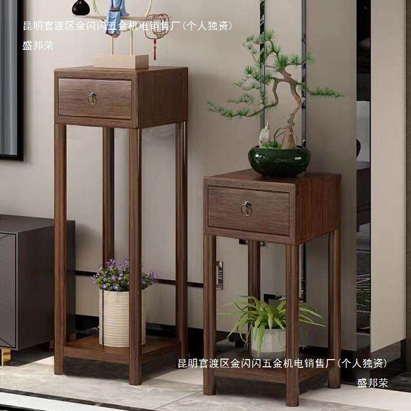 花架子客厅落地式电视柜旁边置物柜带抽屉胡桃色办公室鱼缸画文伍