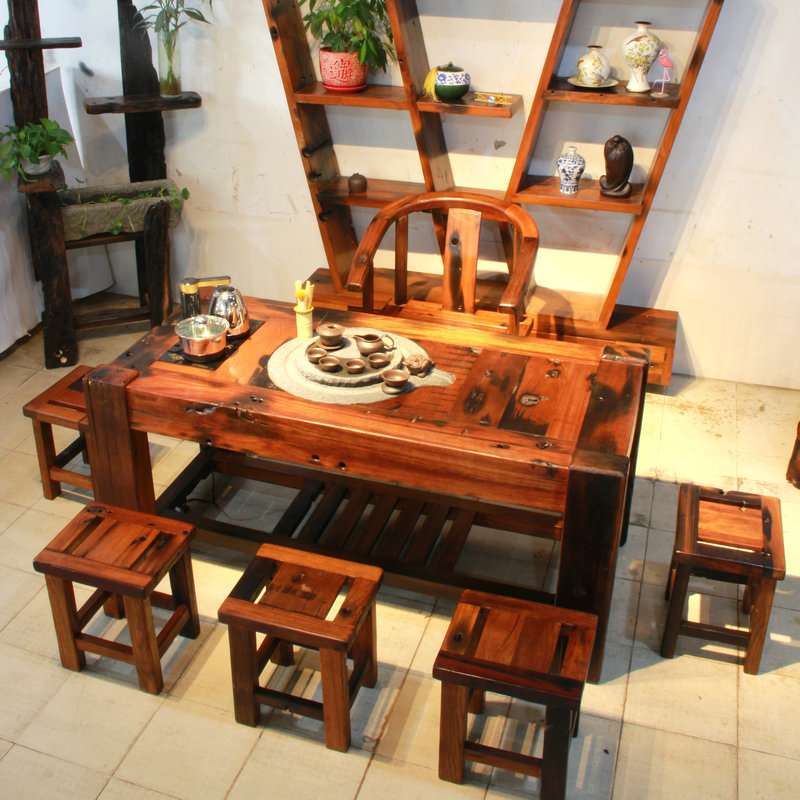 老船木茶台古船木茶桌客厅阳台泡茶台桌椅组合加工新中式禅意茶几