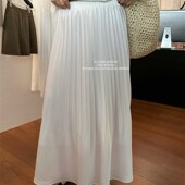 缎面韩版 2024夏季 新款 气质百褶半身裙女高腰显瘦a字白色长裙子潮