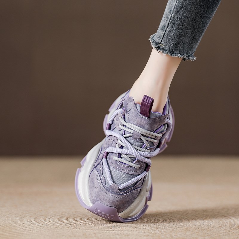 港风复古拼色厚底爆款老爹鞋女款2024年秋新款女士休闲运动跑步鞋