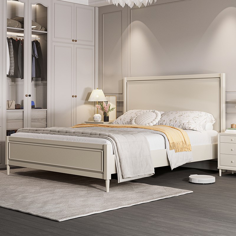 美式白色实木床1.8米主卧法式轻奢双人床现代简约1.5米公主储物床
