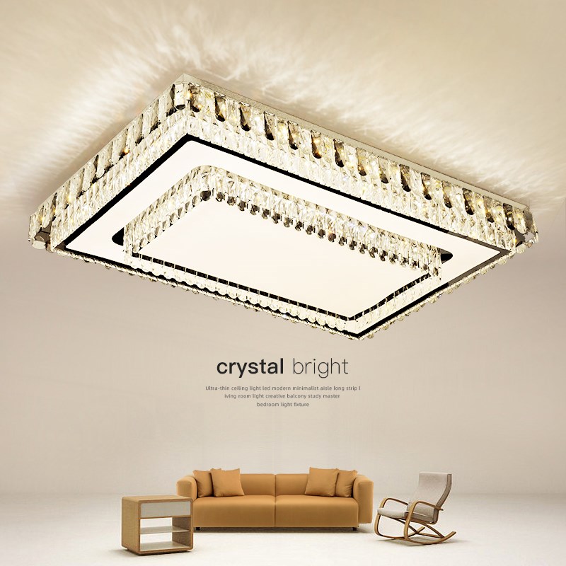 现代轻奢长方形水晶灯具客厅吸顶灯简约大气2025新款大厅主灯豪华