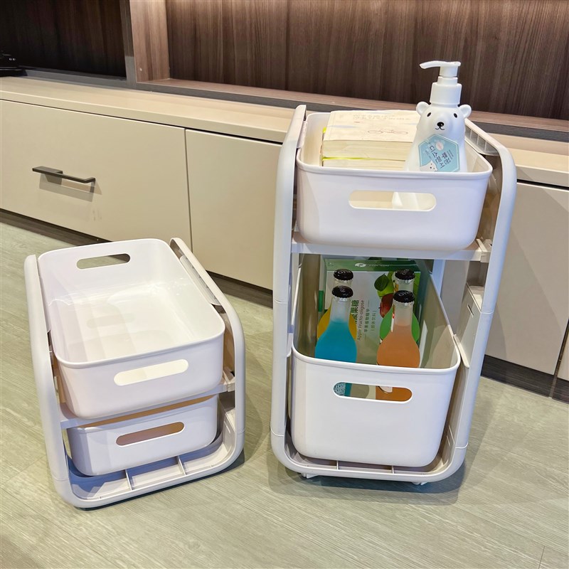 落地可移动小推车置物架客厅桌下收纳柜书架桌面双层抽屉式储物筐