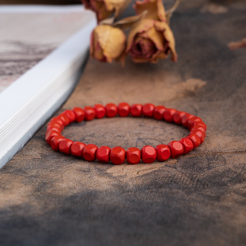 朱砂5mm方糖珠单圈手串简约文玩国风手串