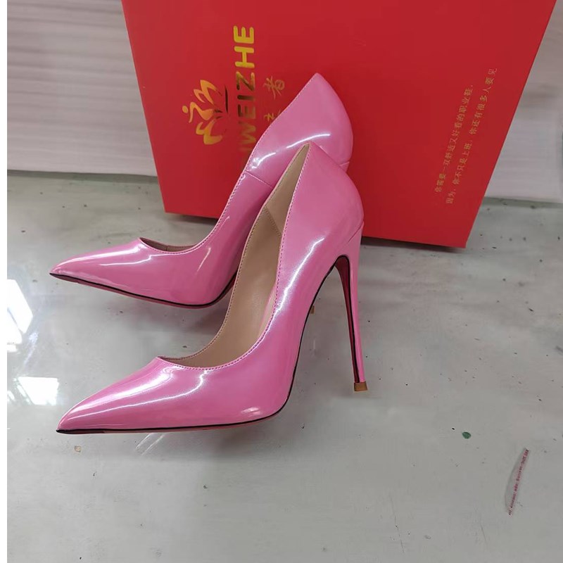 2025春季新款简约高跟鞋12厘米细跟尖头浅口法式少女粉时尚婚宴鞋