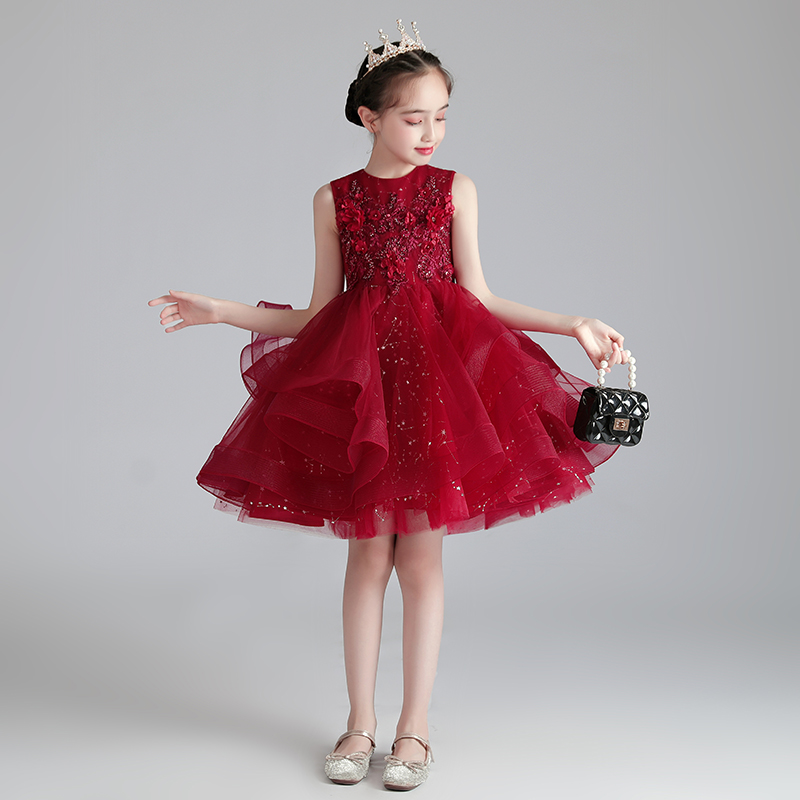 儿童礼服蓬蓬纱女童生日花童公主裙钢琴演出服小主持人晚礼服夏季