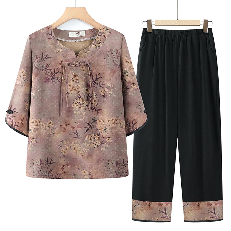 母亲节送妈妈实用礼物夏装新中老年人式套装女国风奶奶两件套太太