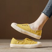 夏季 旅游不累脚轻便休闲板鞋 浅口一脚蹬软底舒适帆布鞋 女2025新款