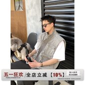 PLTH 休闲上衣潮 宽松立领工装 美式 复古重工多口袋垫肩马甲男夏季