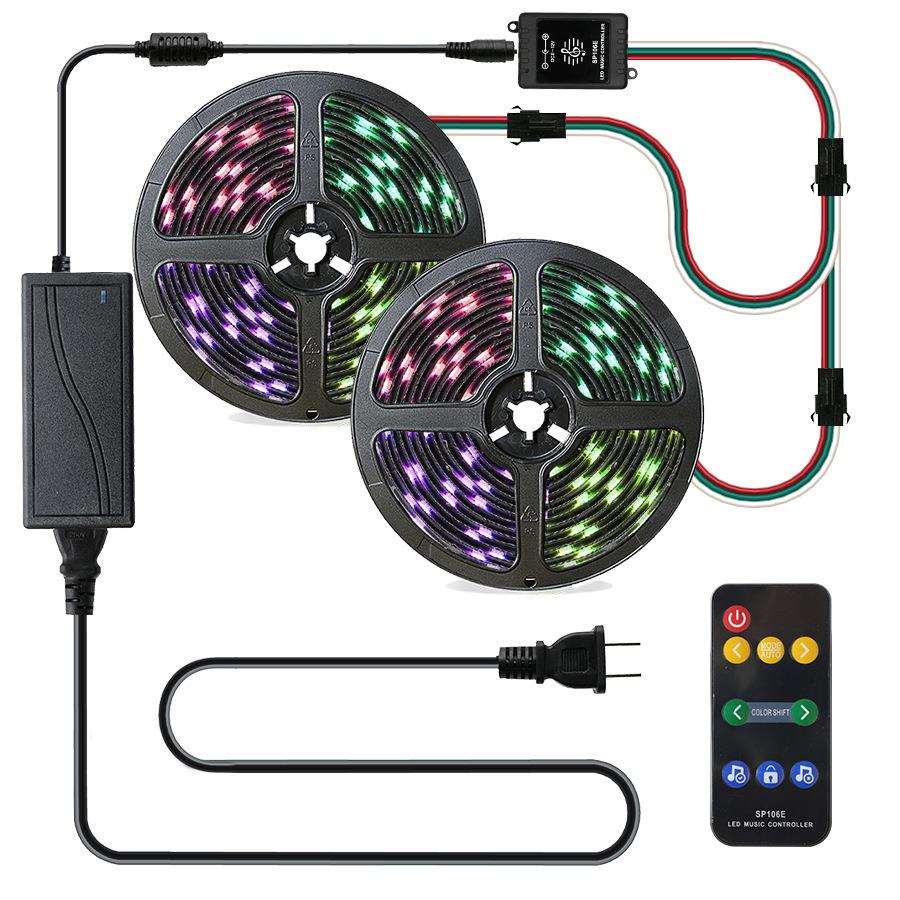led5050套装灯带 声控音乐 滴胶防水跑马幻彩灯条 5米10米300灯