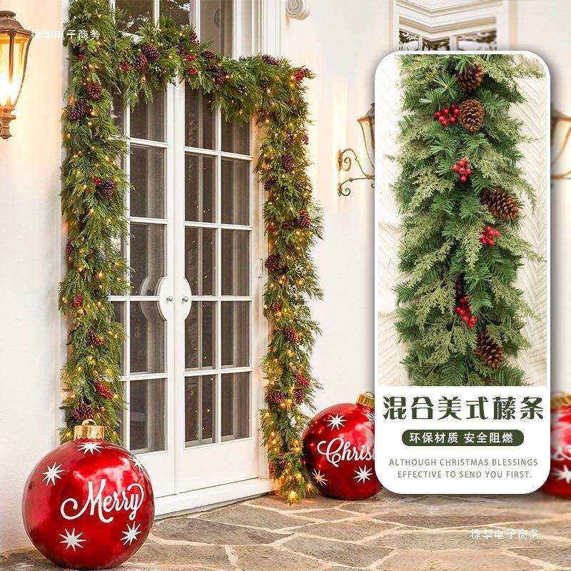 圣诞藤条挂饰圣诞节装饰品花环装饰橱窗酒吧摆件场景布置商场门挂