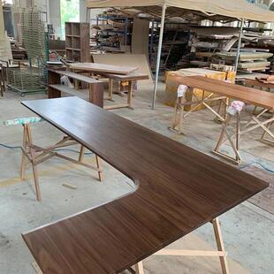 樱桃木转角桌板橡木吧台面板L型原木书桌升降桌面板实木异形飘窗