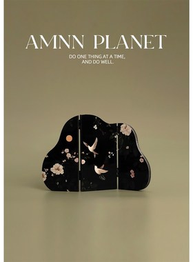 AMNN 中古风花鸟装饰摆v件复古玄关桌面屏风画客厅电视柜轻奢摆画