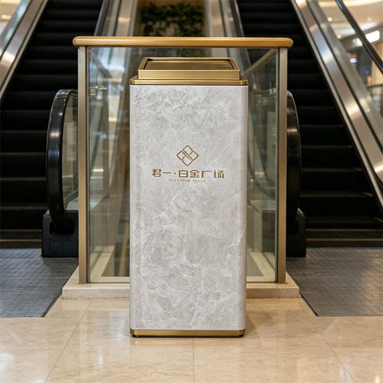 室内商用轻奢电梯口电镀仿大理石纹不锈钢垃圾桶金属果皮箱厂定制