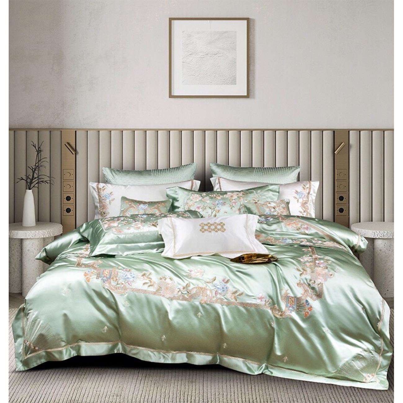 新款140S真丝棉长绒棉刺绣家纺四件套高档轻奢田园公主亲肤柔软