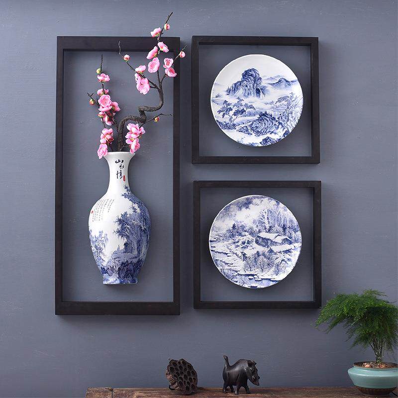 景德镇陶瓷器 仿古青花瓷挂盘摆盘装饰摆件35cm 新中式客厅装饰品