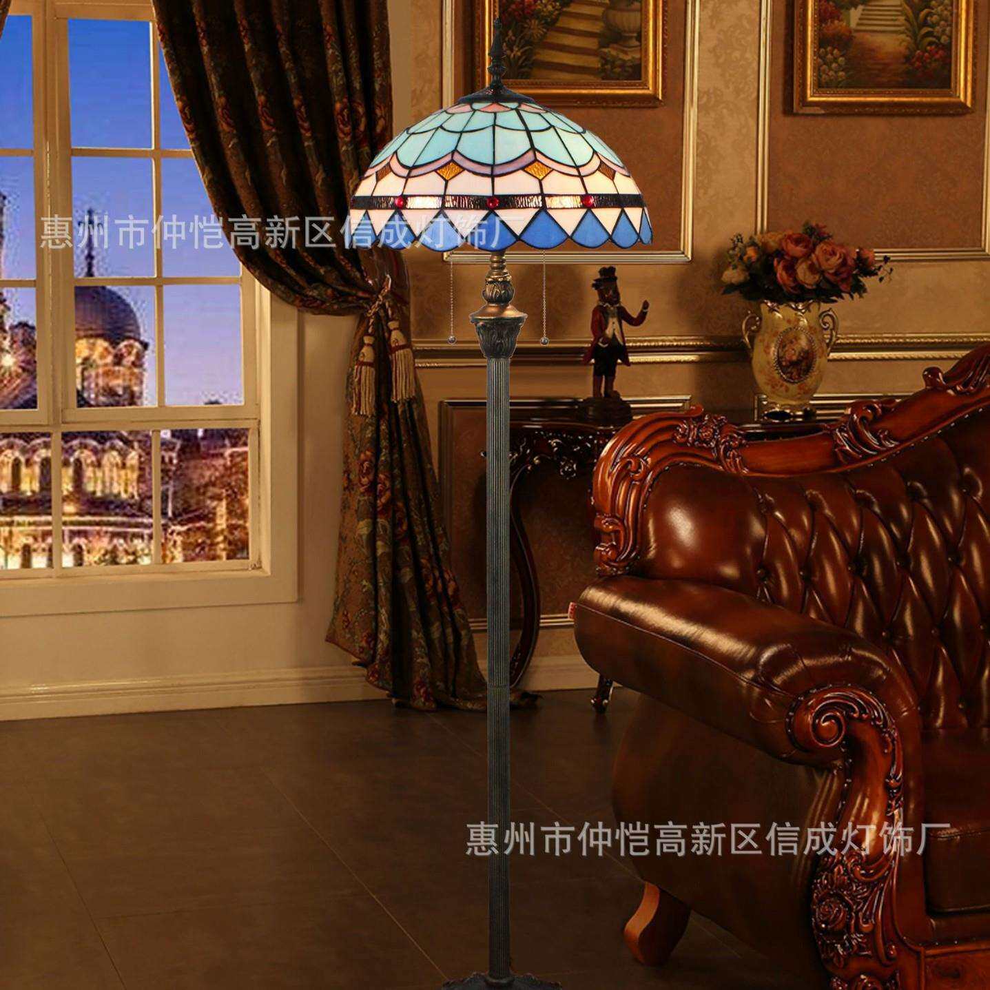 蒂凡尼欧式复古蓝色地中海酒吧咖啡餐厅卧室站立灯别墅金鱼落地灯