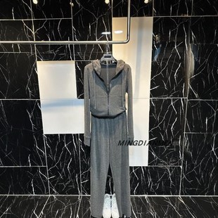 新款 女装 休闲运动高领拉链连帽修身 套装 两件套 卫衣肥腿裤 春秋季