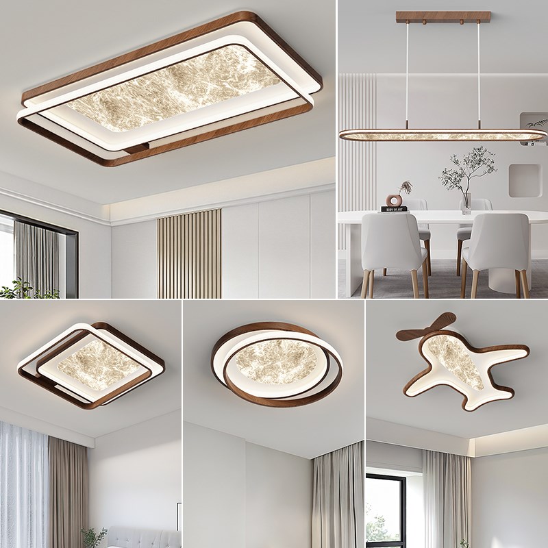 客厅主灯2025新款中古风胡桃木全光谱吸顶灯美式复古护眼卧室灯具