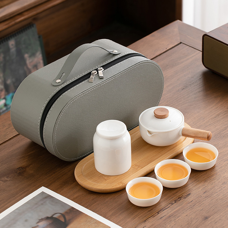 初雪旅行功夫茶具套装侧把便携式一壶三杯泡茶壶户外旅游小套组