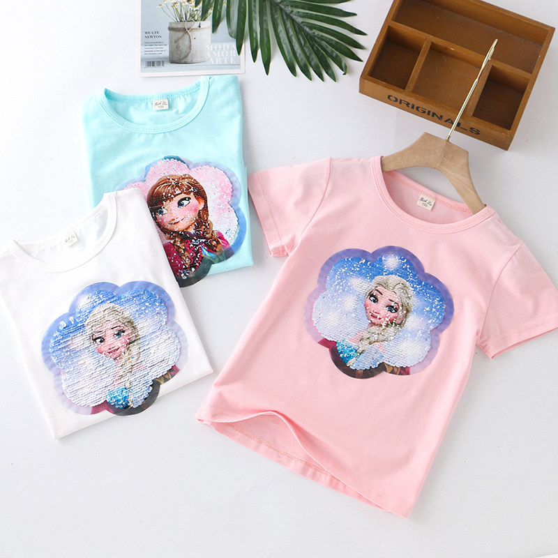 女童纯棉变色亮片弹力短袖T恤 夏季薄款儿童装宝宝小女孩半袖上衣,童装/婴儿装/亲子装,T恤,淘宝优惠券,粉丝福利购,淘宝优惠卷