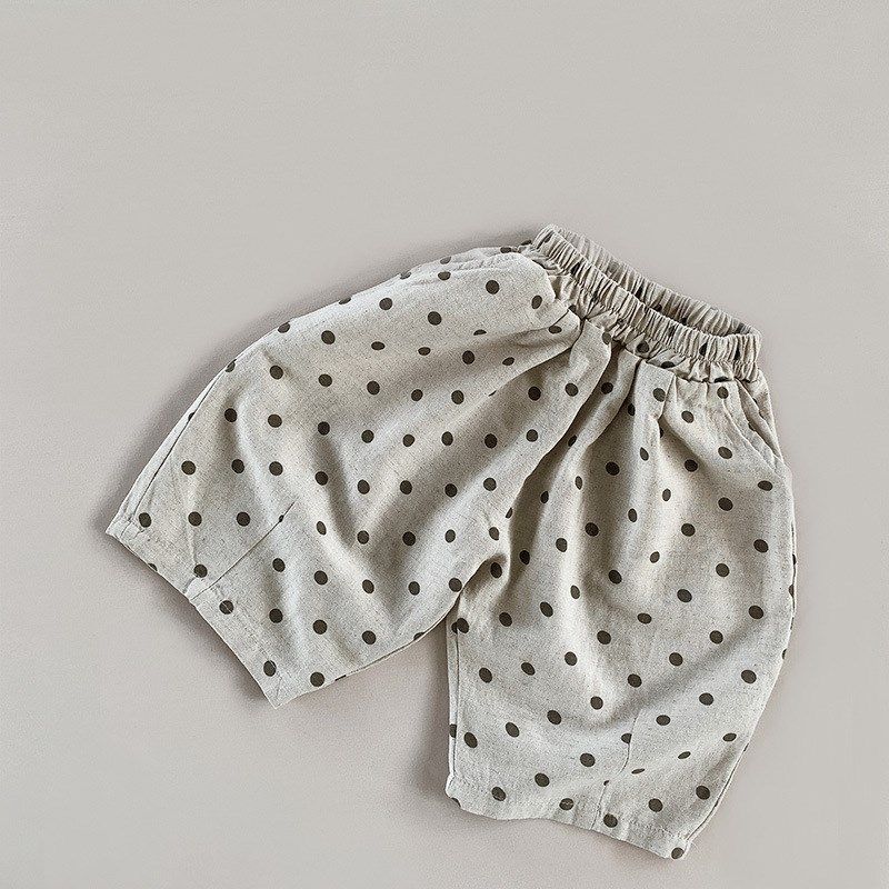 波点棉短裤2025夏季男女童七分裤宽松阔腿裤小童舒适圆点韩版潮