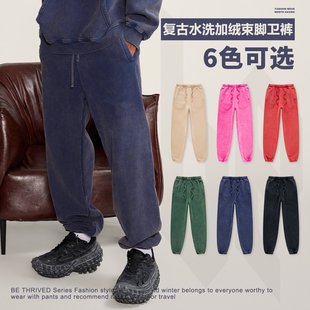 男街头潮牌情侣加绒休闲长裤 INF秋冬美式 水洗复古运动风束脚卫裤
