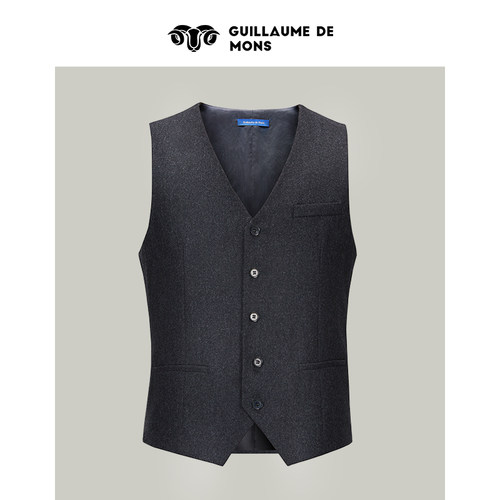 澳嘉男士马甲纯羊毛法兰绒西服复古修身商务正装休闲深灰色马夹