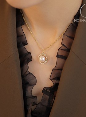 法式闪耀玫瑰淡水真珍珠项链女简约气质高级2022新项链毛衣链送礼