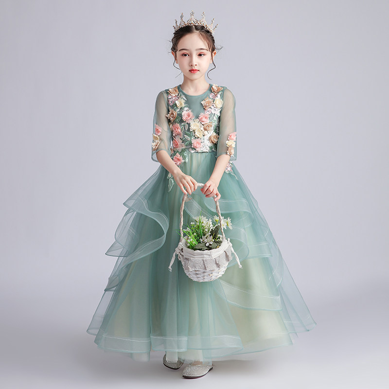 女孩走秀礼服公主裙蓬蓬纱生日女孩主持人儿童钢琴演出服绿色高端,童装/婴儿装/亲子装,儿童礼服,淘宝优惠券,粉丝福利购,淘宝优惠卷